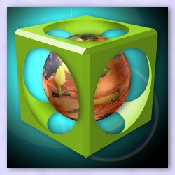 Orange flowers on a sphere inside a cutout box